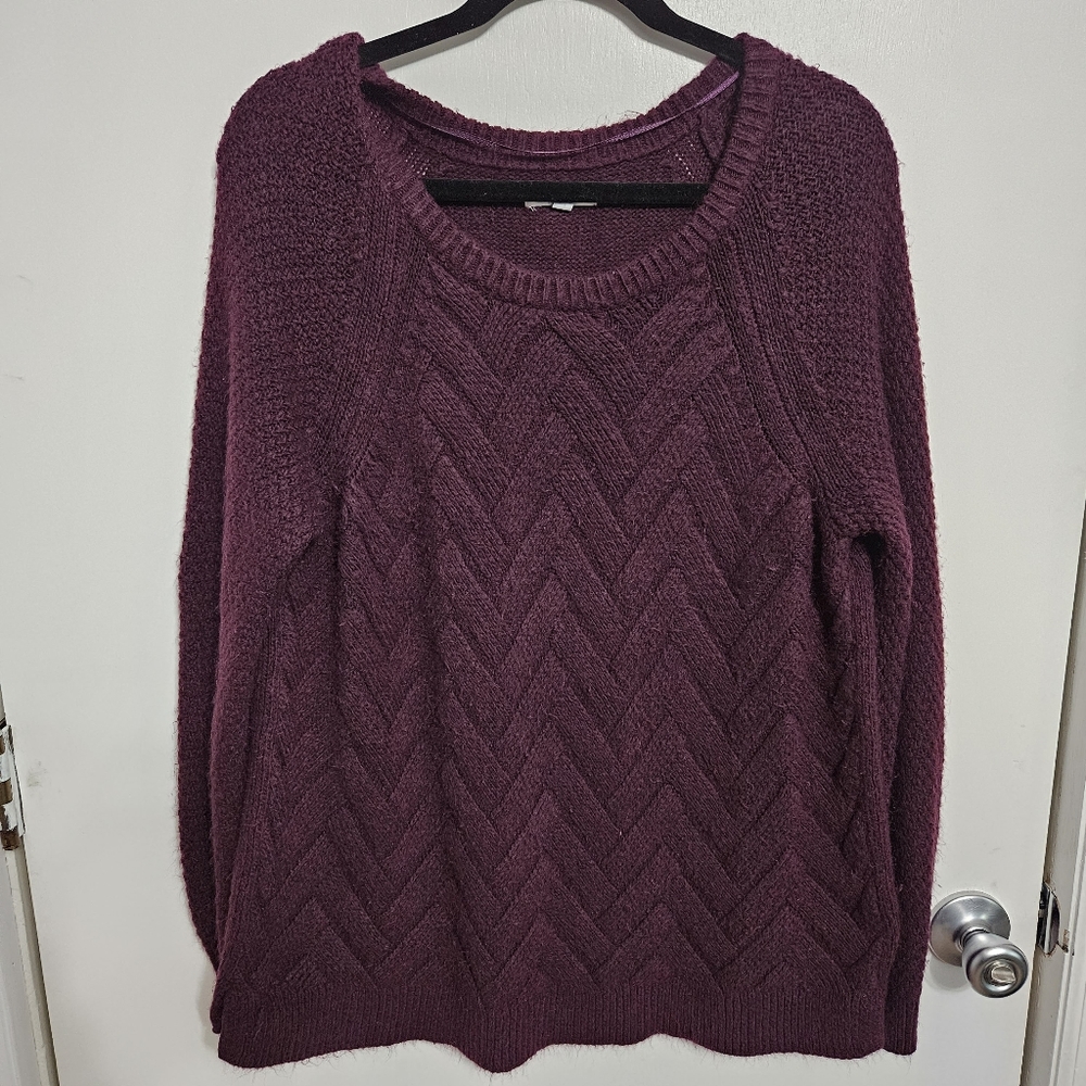 Sonoma Women's XL Purple Textured Knit Sweater Scoop Neck Side Slits